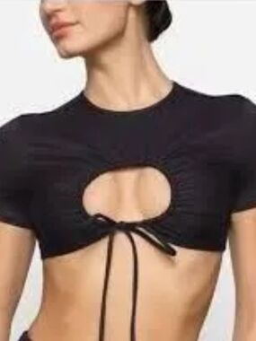 SKIMS Recycled Swim Ruched Cut-Out Top Onyx Black 4X NWT